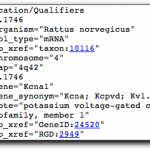 Partial feature table from rat KCNA1