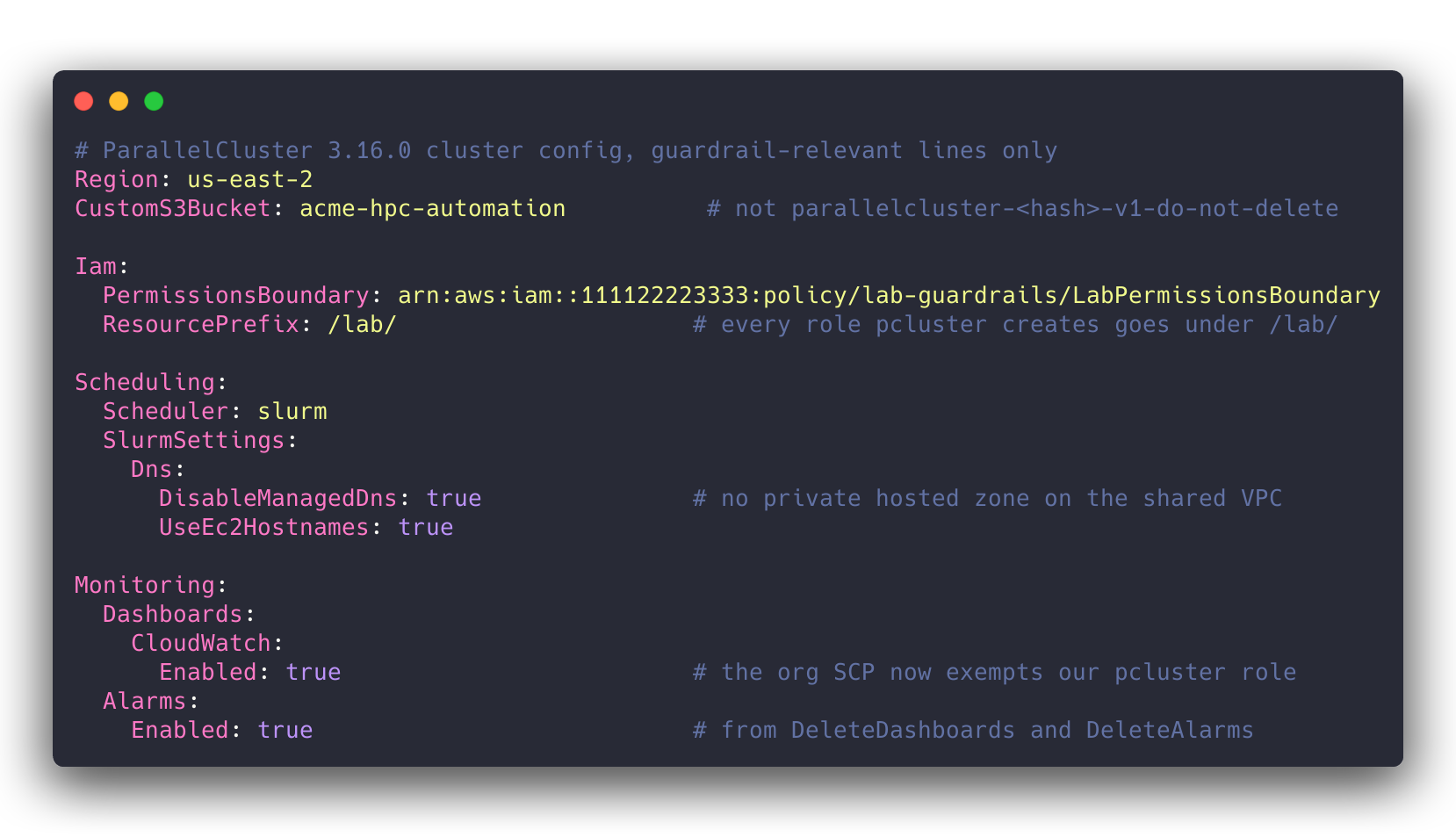 Guardrail-relevant lines of the cluster config